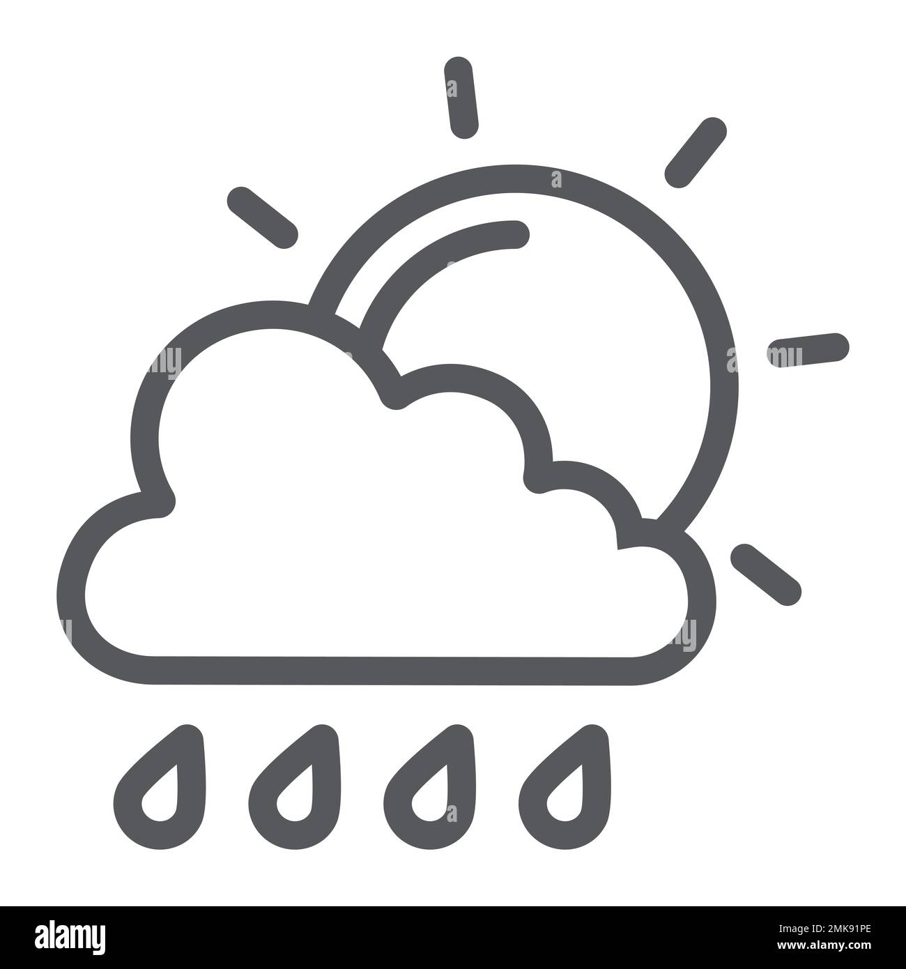 Symbol für Sonne und Regen, Wetter und Wettervorhersage, Wolken- und Sonnenschild, Vektorgrafiken, lineares Muster auf weißem Hintergrund, eps 10. Stock Vektor