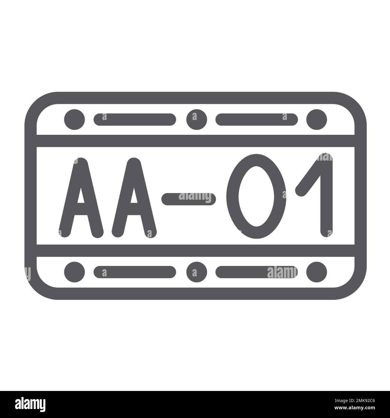 Liniensymbol für Autonummer, Auto und Teil, Nummernzeichen aus Metall, Vektorgrafiken, ein lineares Muster auf weißem Hintergrund, eps 10. Stock Vektor