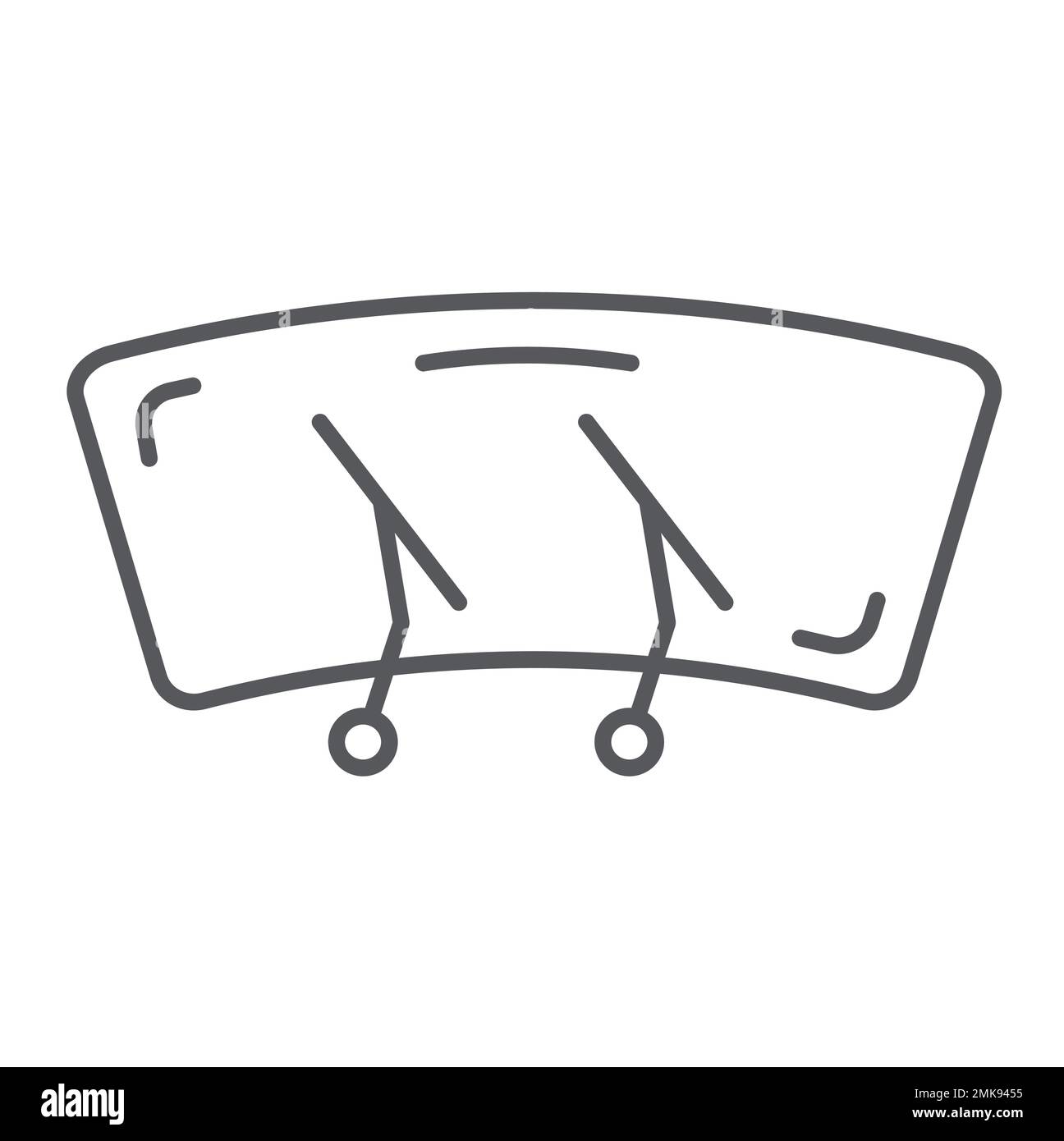 Autowischer dünnes Liniensymbol, Auto und Windschutzscheibe, Autobürstenschild, Vektorgrafiken, lineares Muster auf weißem Hintergrund, 10. Stock Vektor