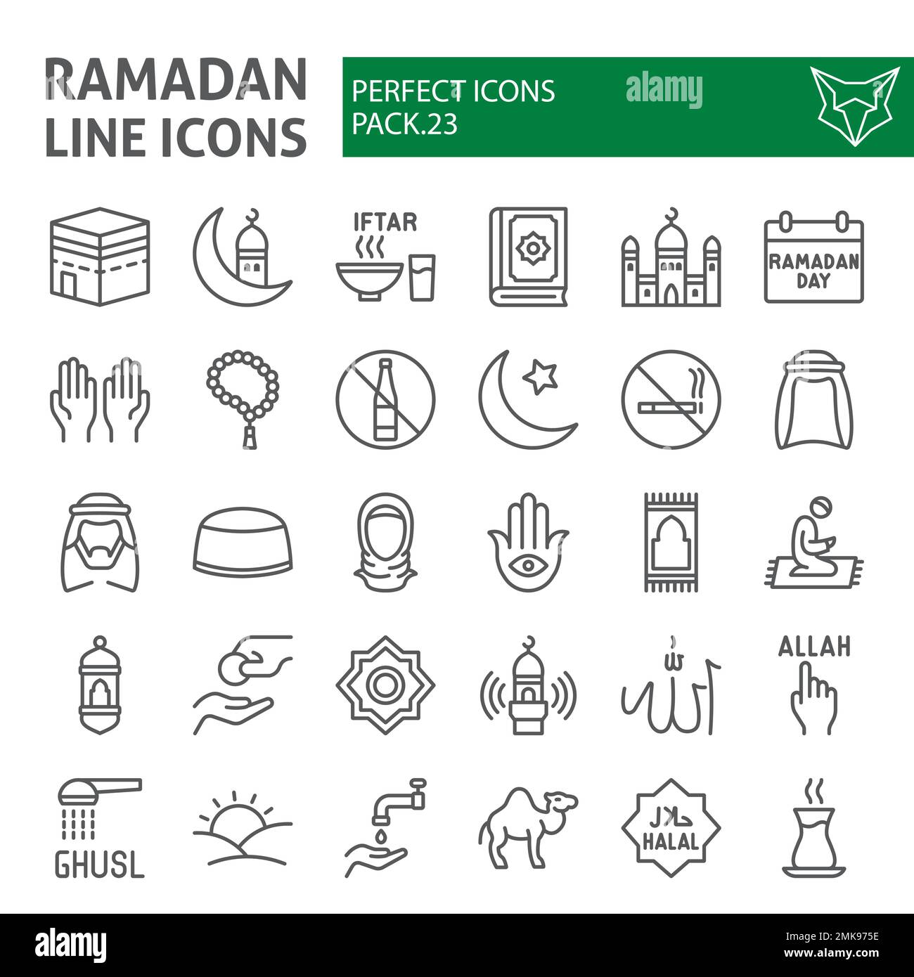 Ramadan-Linien-Symbolsatz, sammlung islamischer Symbole