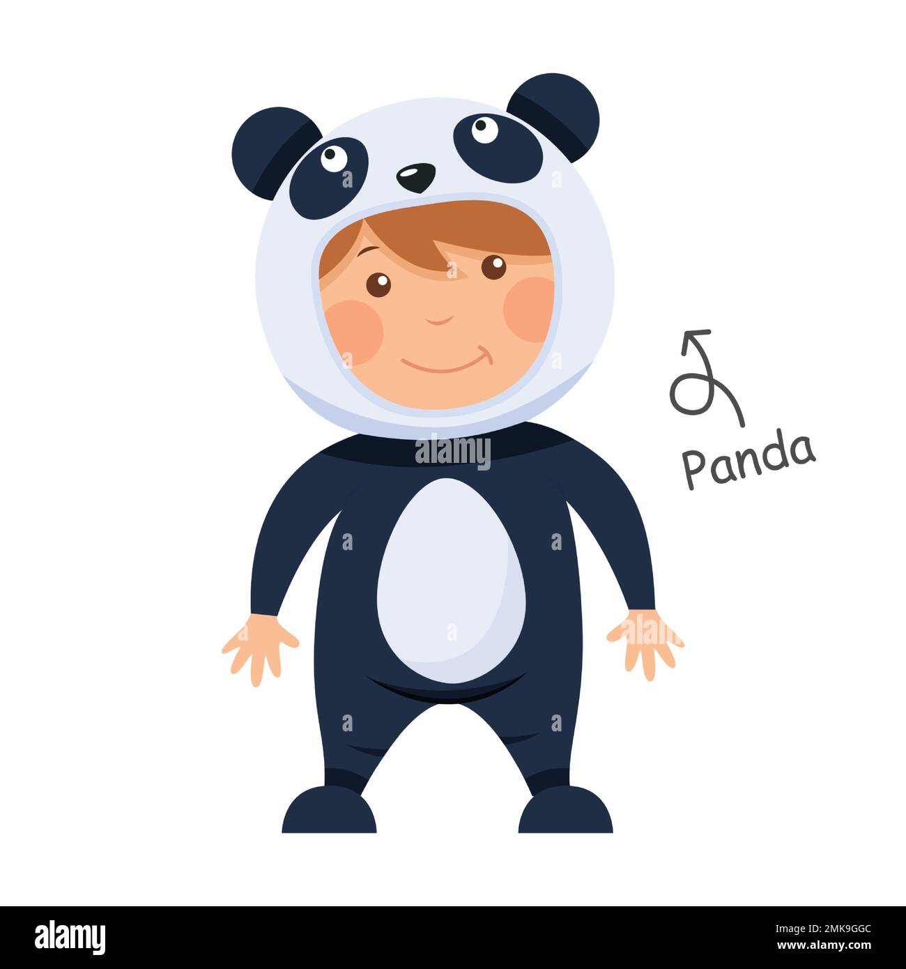 Glückliches Kind trägt Tierkostüme für Pandabären. Vector . Stock Vektor