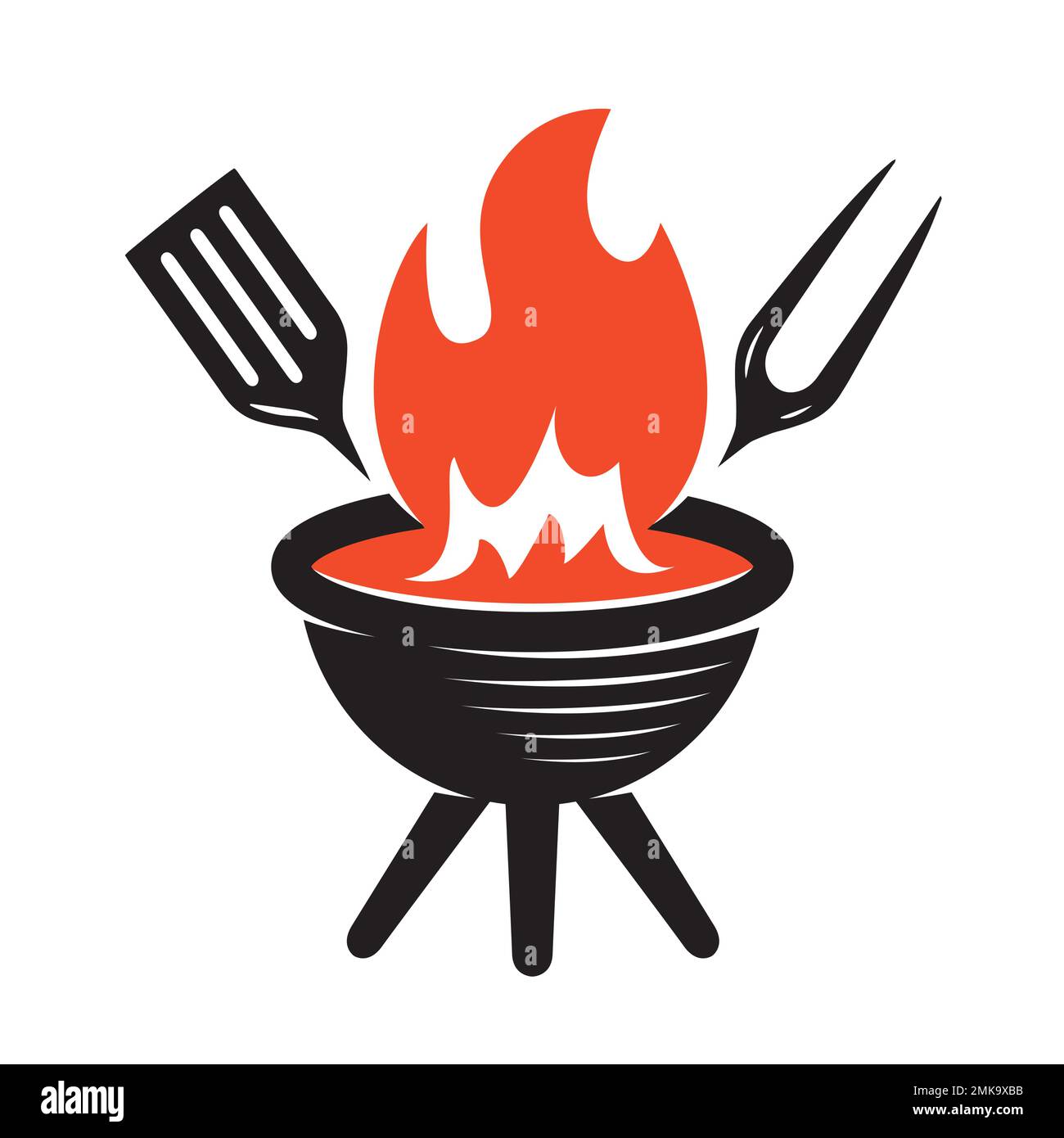 Einfacher BBQ-Grill mit Symbolsymbol. Barbecue-Holzkohle, Badge für die Küche im Freien. Logo für Restaurant- oder Steakhouse-Menü Stock Vektor