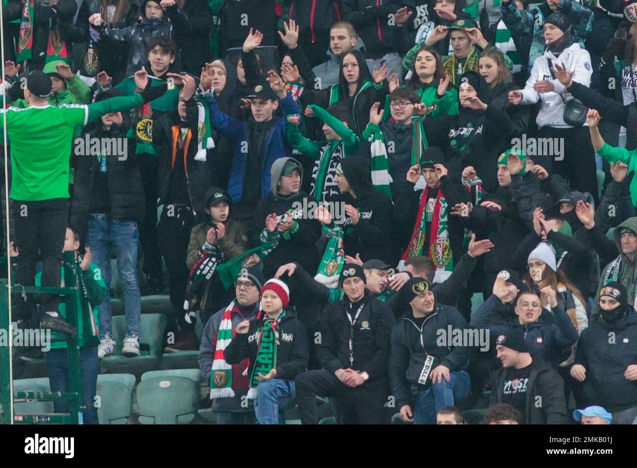 Breslau, Breslau, Polen. 28. Januar 2023. In Breslau gab es ein Derby zwischen WKS Slask Breslau und Zaglebie Lubin, das Meeting endete 3:0 für Zaglebie Lubin.auf dem Bild: WKS-Fans (Kreditbild: © Krzysztof Zatycki/ZUMA Press Wire) NUR REDAKTIONELLE VERWENDUNG! Nicht für den kommerziellen GEBRAUCH! Stockfoto