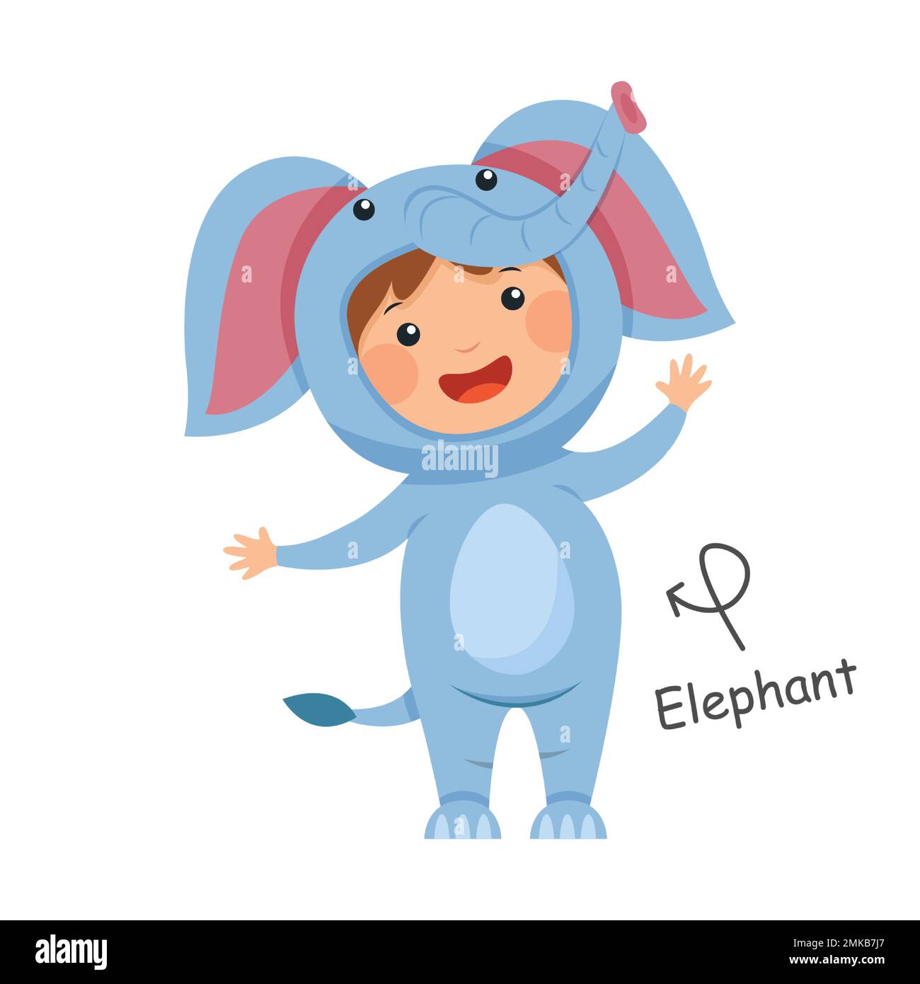 Glückliches Kind trägt Elefantenkostüme. Vector . Stock Vektor