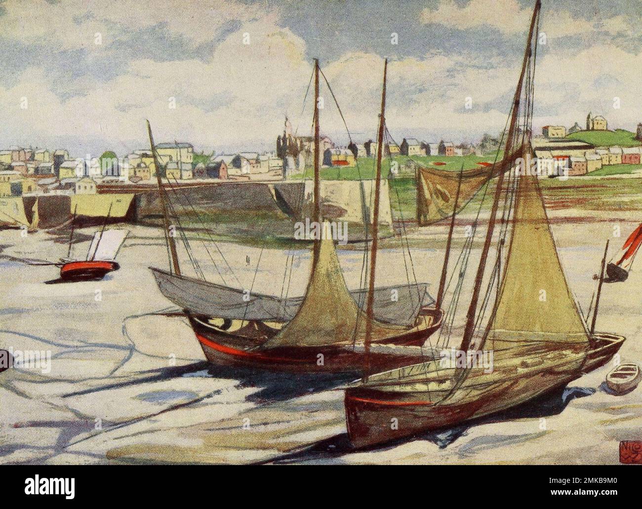 Der Hafen bei Ebbe, Granville, Normandie, Frankreich, ca. 1900 Stockfoto