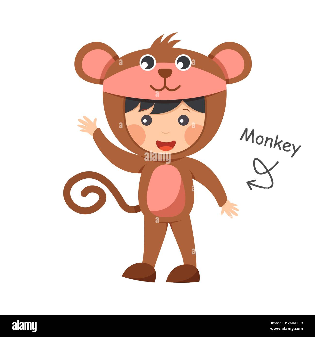 Das glückliche Kind trägt Monkey Animal Kostüme. Vector . Stock Vektor