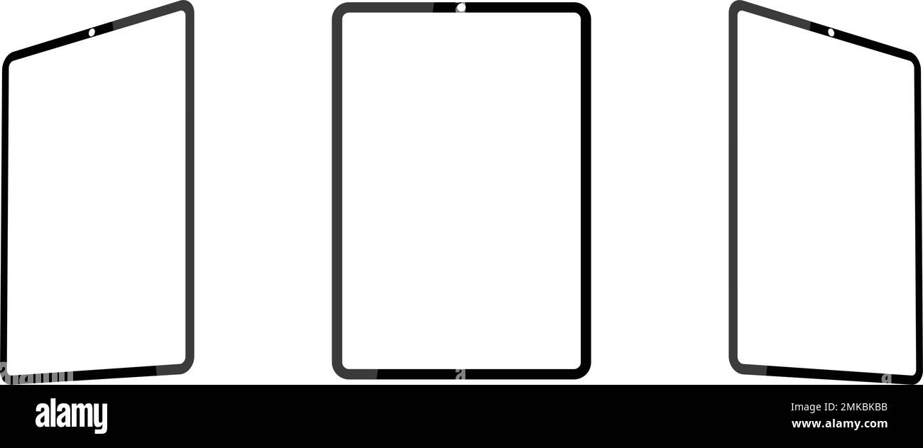 Set aus einfachem Tablet-Modell mit leerem transparentem Bildschirm. Eine Gruppe realistischer, digitaler iPad-Geräte. Modernes digitales Gerät Stock Vektor