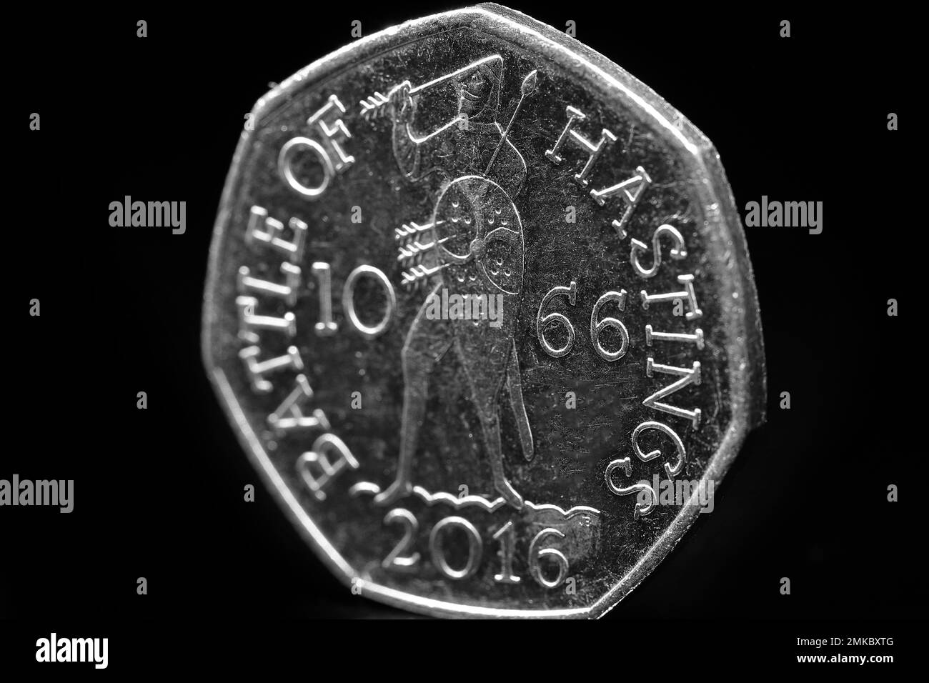 Rückseite einer 50p-Euro-Münze, die 2013 zur Erinnerung an die Schlacht von Hastings im Jahr 1066 ausgegeben wurde Stockfoto