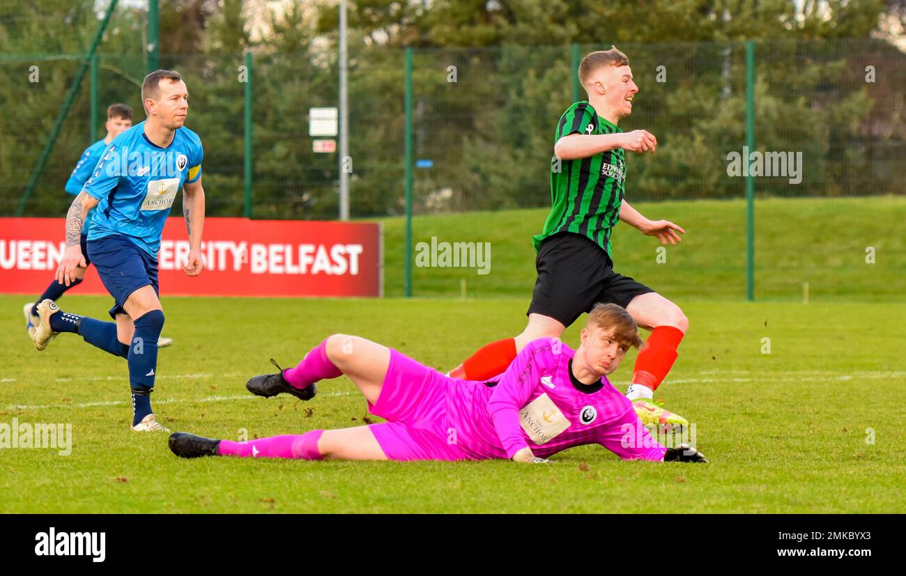 PSNI FC vs Portstewart FC, Lough 41 Premier Intermediate League, Samstag, 28. Januar 2023, The Dub, Belfast, Nordirland Stockfoto