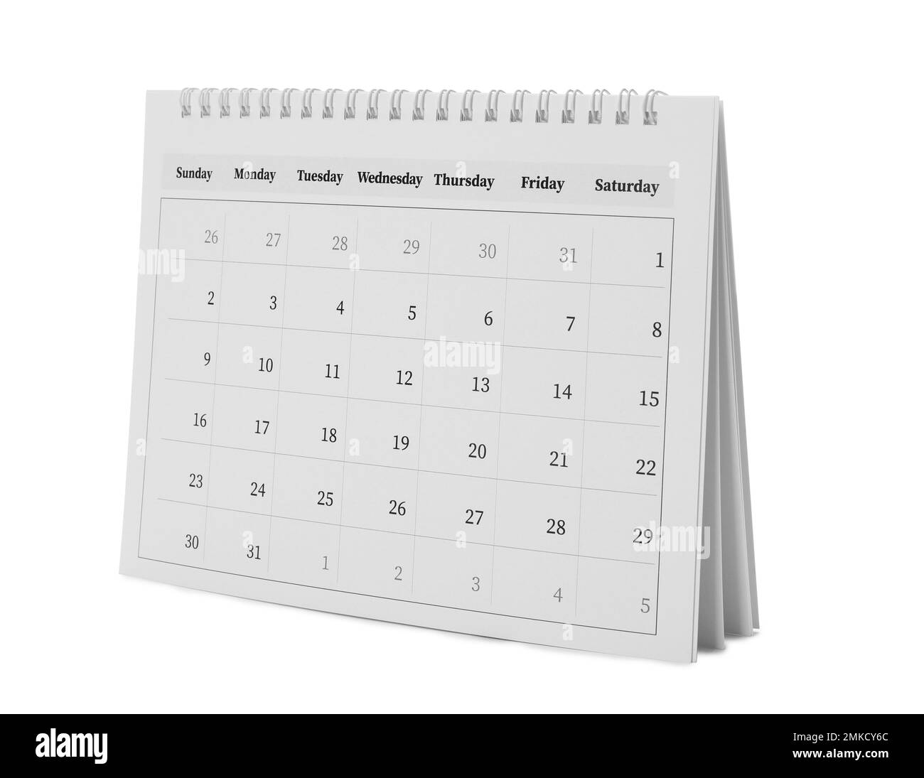 Papierkalender isoliert auf weiß. Planungskonzept Stockfoto