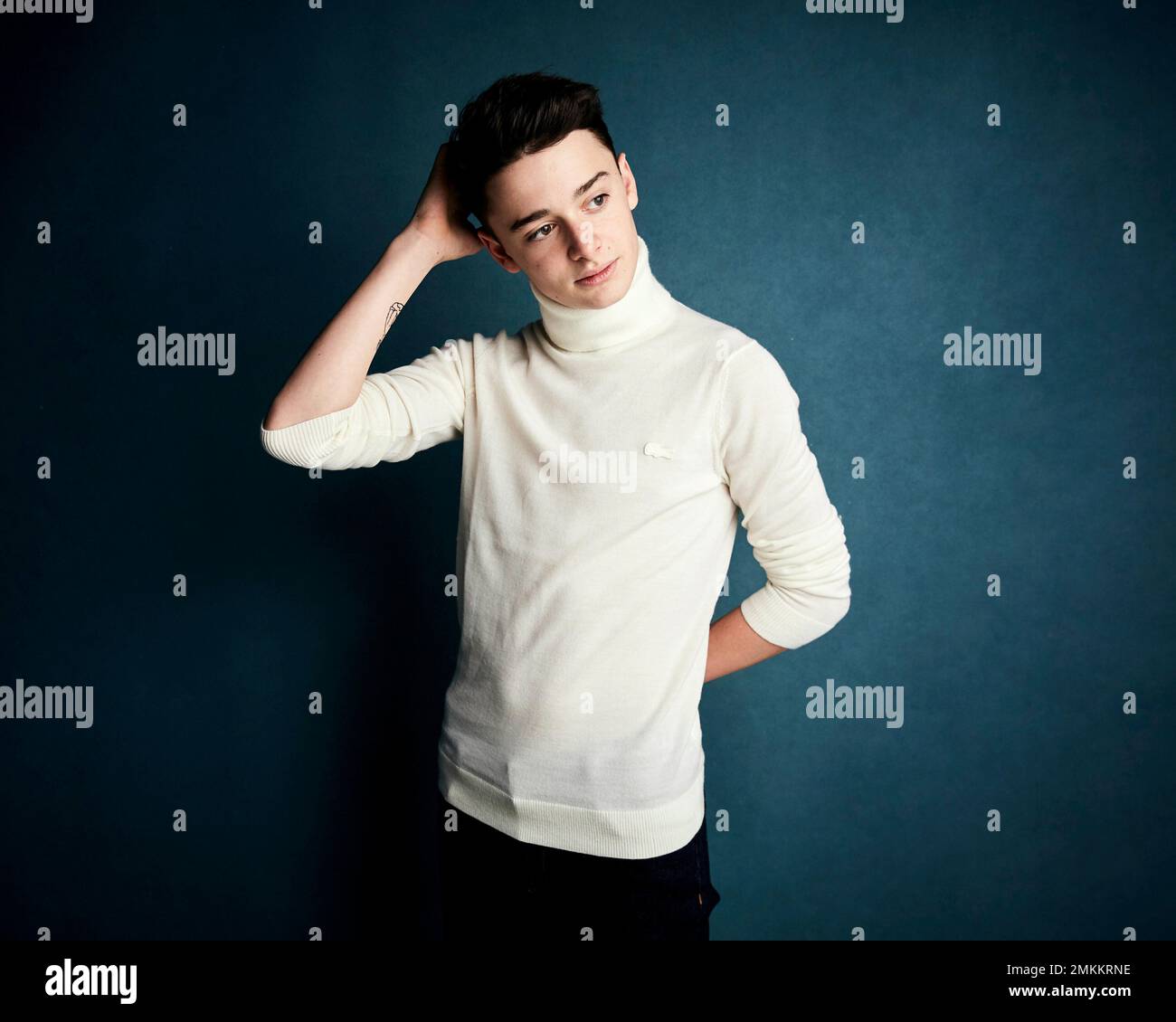 Noah Schnapp poses for a portrait to promote the film "Abe" at the Salesforce Music Lodge during the Sundance Film Festival on Sunday, Jan. 27, 2019, in Park City, Utah. (Photo by Taylor Jewell/Invision/AP) Stockfoto