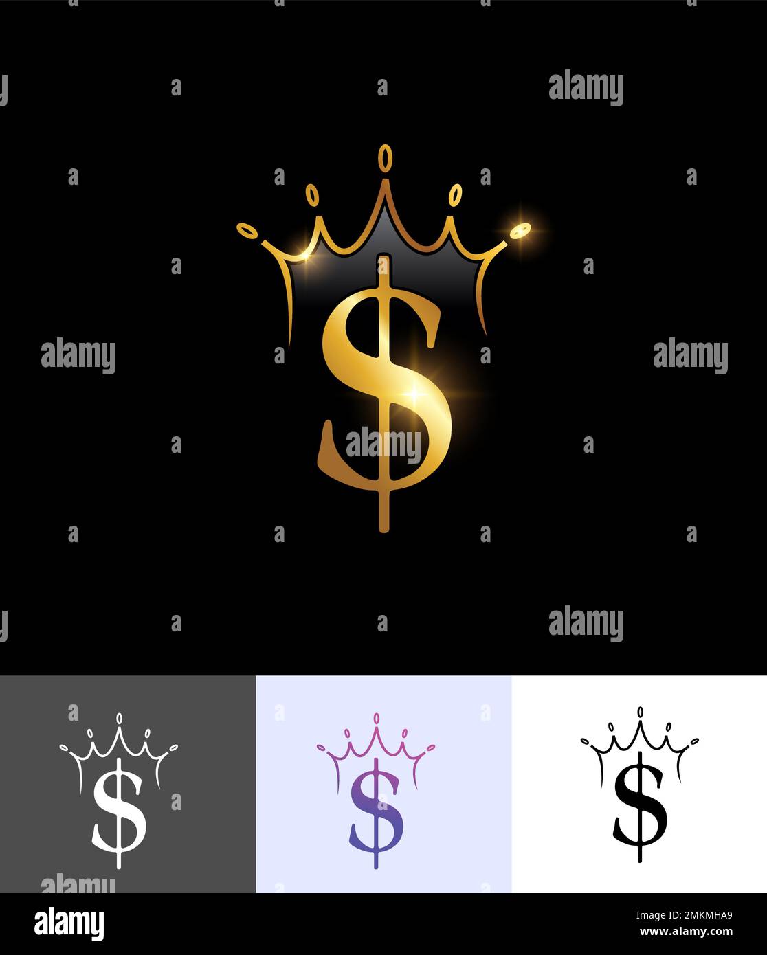 Ein Vektorbildsatz des Golden Crown Money Dollar Symbol Vector Sign Stock Vektor