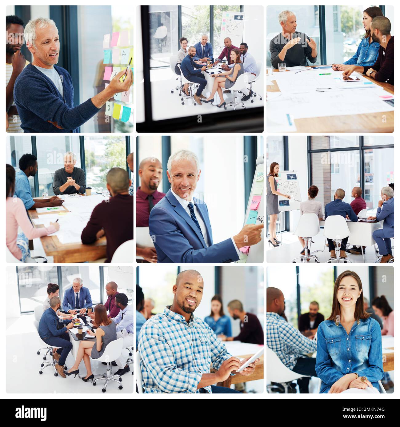 Brainstorming im Sitzungssaal. Zusammengesetztes Bild einer Gruppe von Geschäftsleuten im Sitzungssaal. Stockfoto