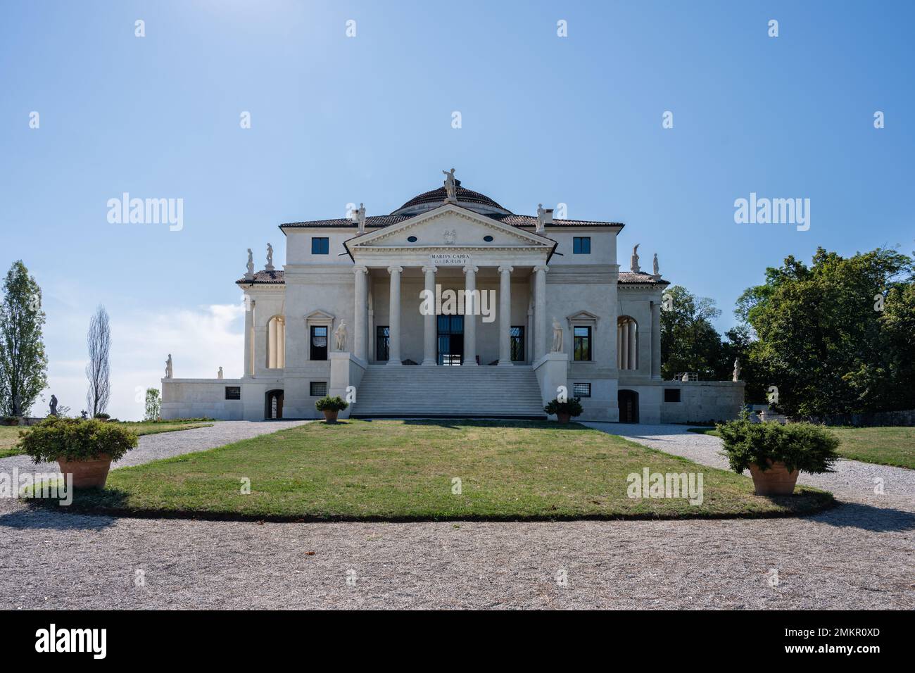 Vicenza, Italien - August 13 2022: Villa La Rotonda oder Villa Almerico Capra Valmarana Außenfassade der Renaissance-Architektin Andrea Palladio. Stockfoto