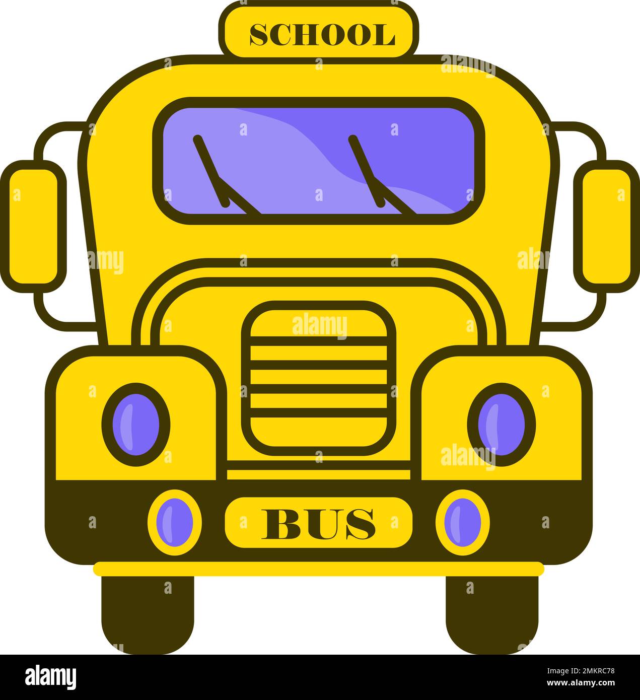 Designelement mit der Ikone eines Schulbusses, Vorderansicht in flacher Form Stock Vektor