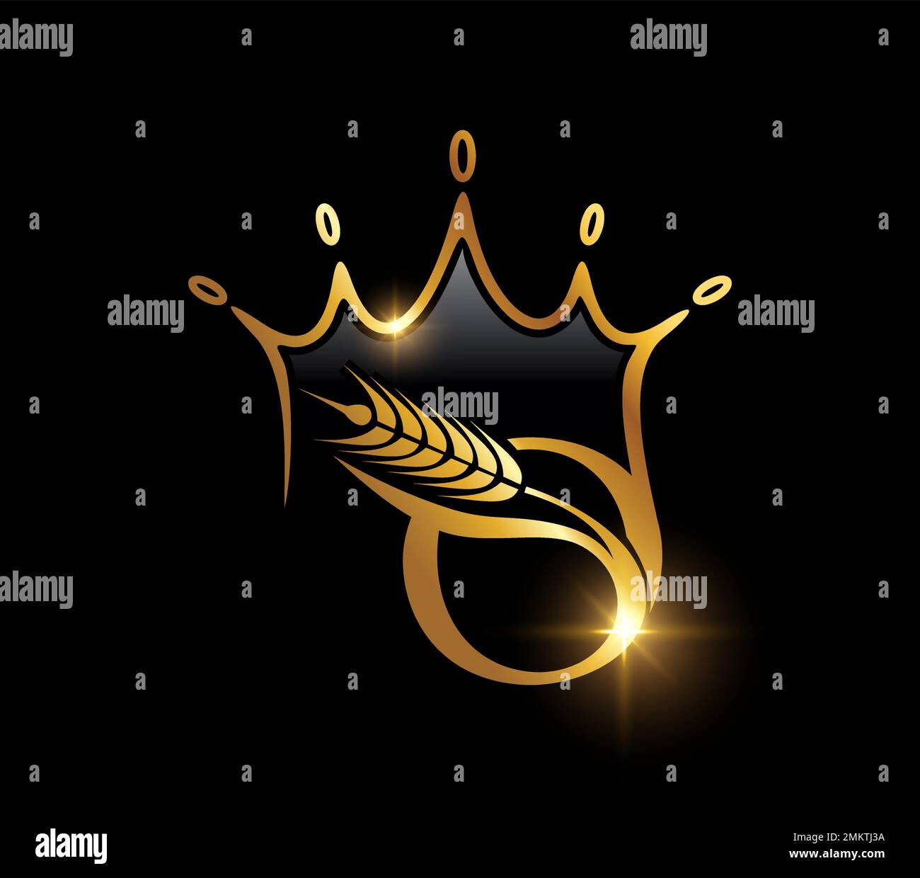 Eine Vektordarstellung des goldenen Crown Wheat Monogramms Logo-Buchstaben O. Stock Vektor