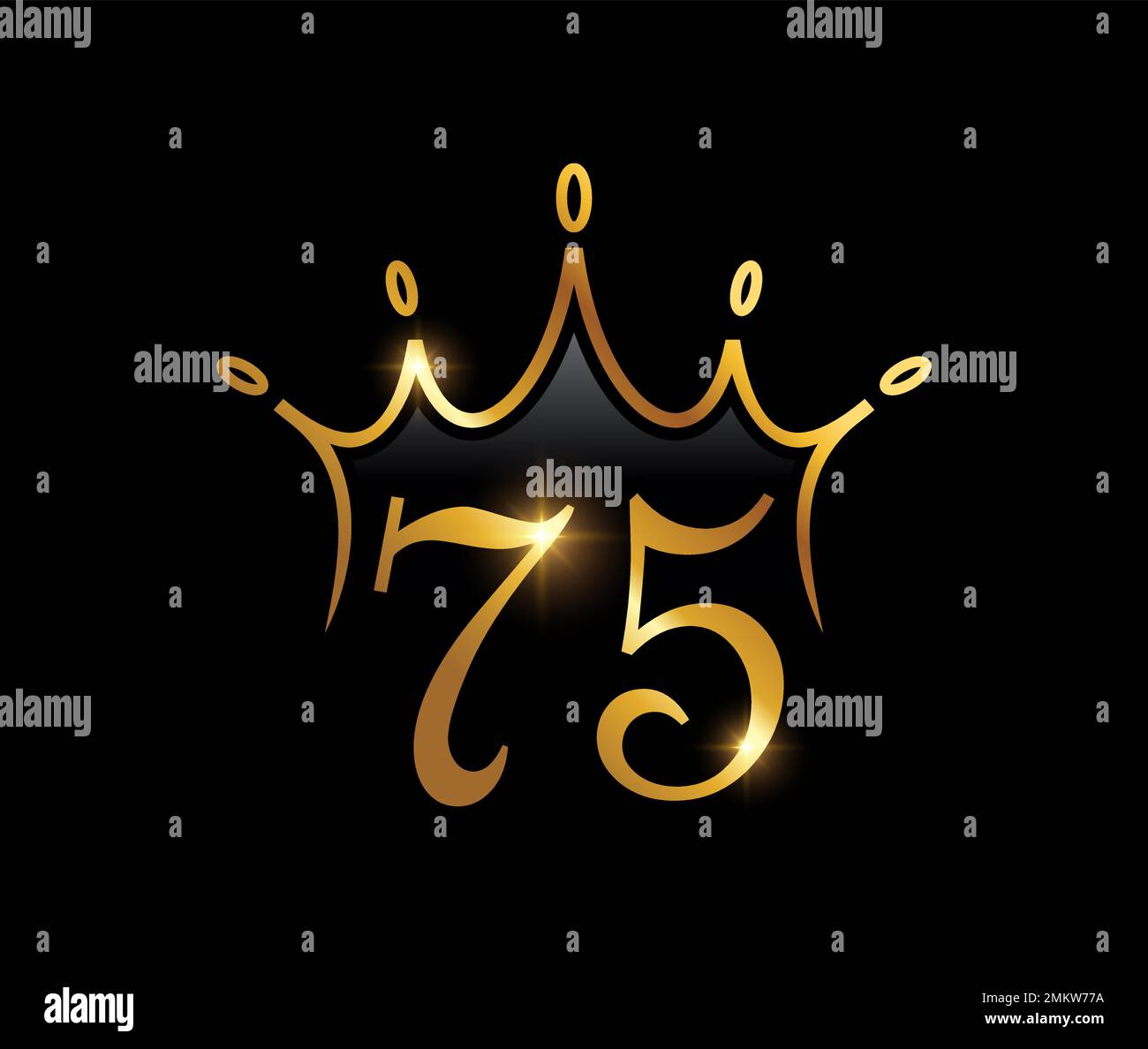 Ein Vektorbildsatz aus Golden Luxury Crown Monogramm Nummer 75 Stock Vektor