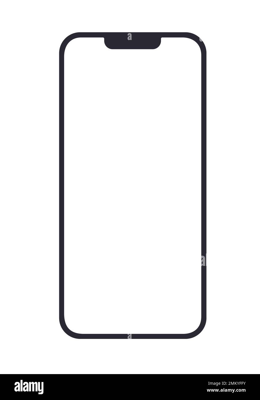 Bildschirmmodell des Mobiltelefons. IPhone 14 Smartphone-Modell, Vorlage für Anwendungswerbung. Vektordarstellung Stock Vektor