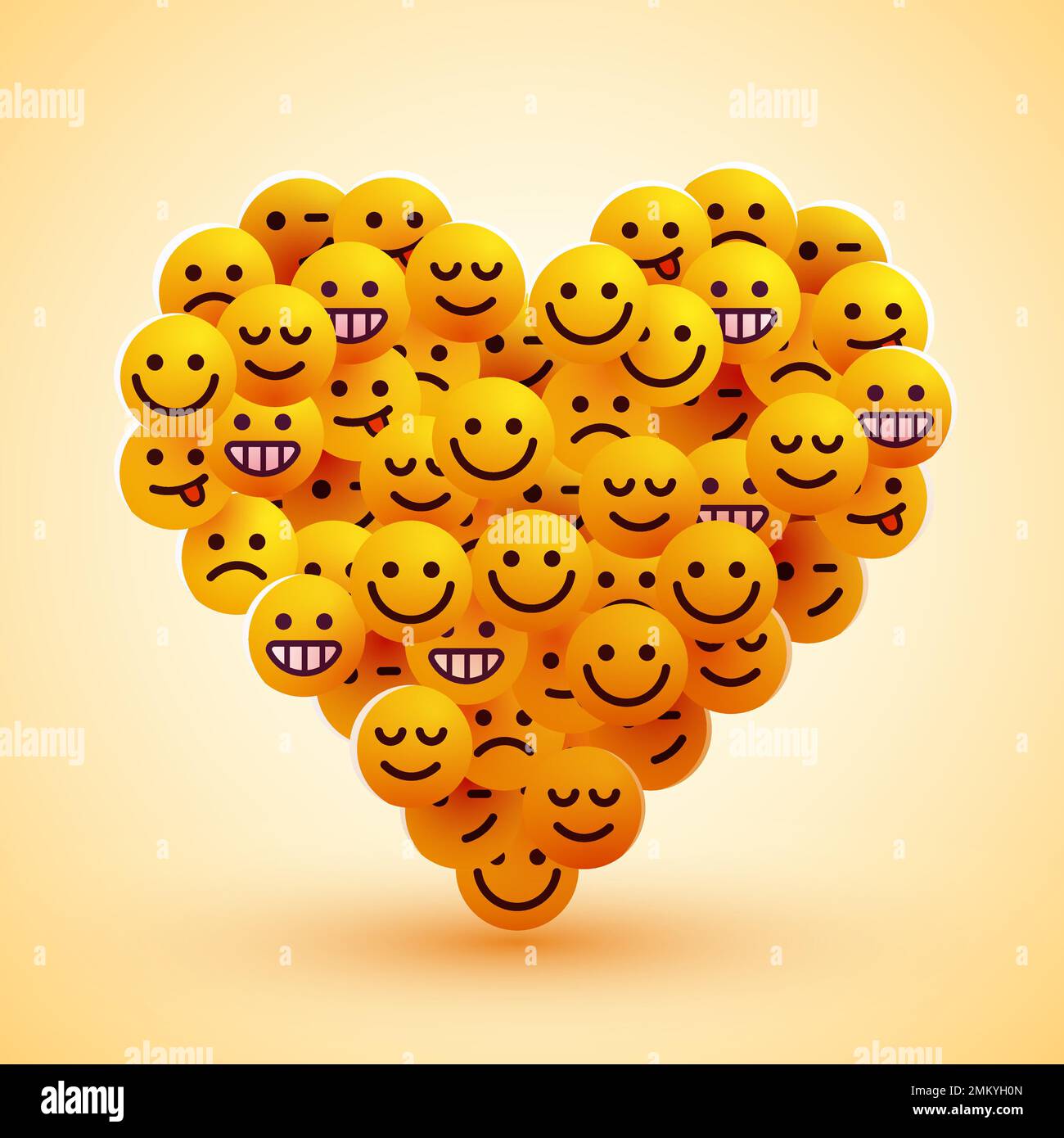 Ein Herz aus Emoji-Bällen. Konzept von Liebe und Freundschaft. Vektordarstellung Stock Vektor