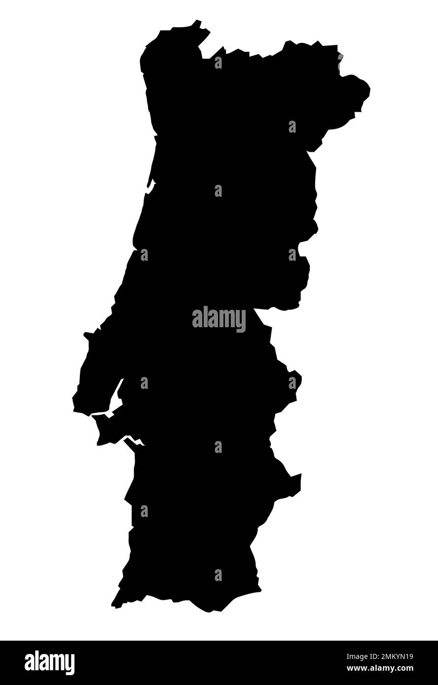 Umriss der Silhouettemap Portugals auf weißem Hintergrund Stockfoto