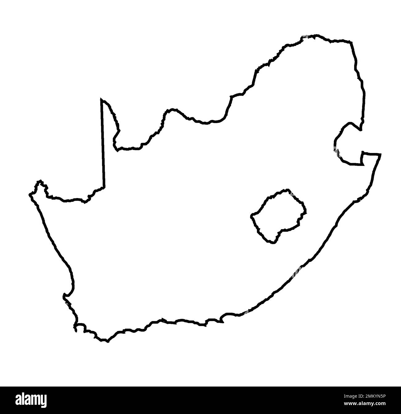 Südafrika zeigt eine Silhouettenkarte auf weißem Hintergrund Stockfoto