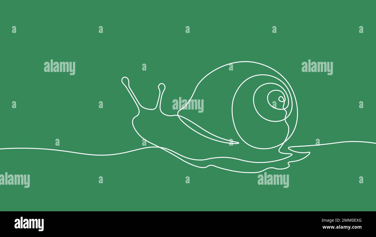 Ein durchgehendes Schneckensymbol. Skizzieren Sie schwarze Tiere mit langsamen Muscheln. Darstellung des natürlichen langsamen Metaphervektors im Garten Stock Vektor