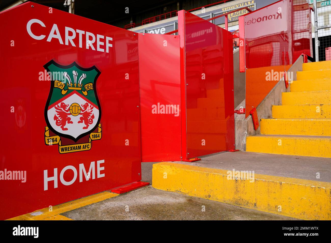Allgemeiner Blick auf das Racecourse Ground Stadium vor dem Emirates FA Cup Spiel der vierten Runde Wrexham vs Sheffield United at the Racecourse Ground, Wrexham, Großbritannien, 29. Januar 2023 (Foto: Steve Flynn/News Images) Stockfoto