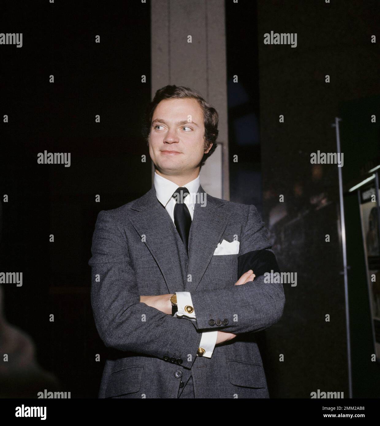 Carl XVI Gustaf, König von Schweden. Geboren am 30. april 1946. Abbildung 1973 mit schwarzem Armband am linken Arm, um anzuzeigen, dass er nach dem Tod seines Großvaters König Gustaf VI. Adolf trauert. Stockfoto