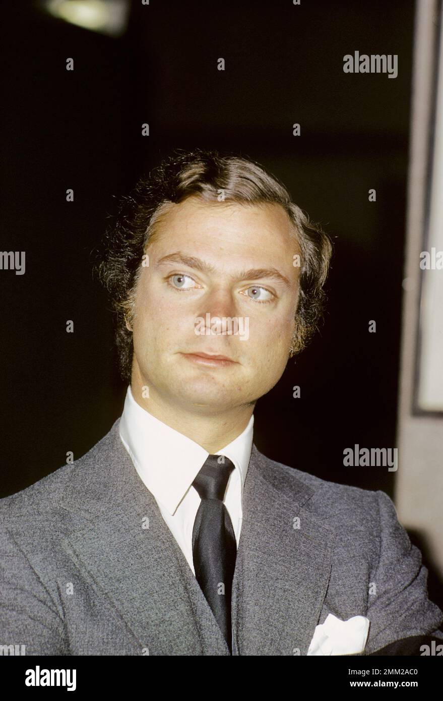 Carl XVI Gustaf, König von Schweden. Geboren am 30. april 1946. Abbildung 1973 mit schwarzem Armband am linken Arm, um anzuzeigen, dass er nach dem Tod seines Großvaters König Gustaf VI. Adolf trauert. Stockfoto