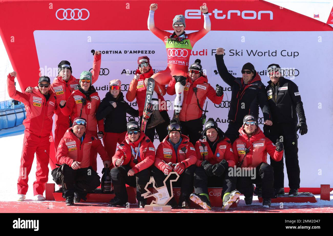 SKIFAHREN - FIS SKI WORLD CUP, Menâ&#x80;&#X99;s Super G Olympia delle Tofane Cortina dâ&#x80;&#X99;Ampezzo Sonntag, 29. Januar Team SUI Stockfoto