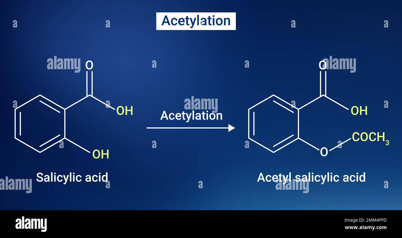Aspirin ist ein Acetylierungsprodukt der o-Hydroxybenzoesäure Stock Vektor