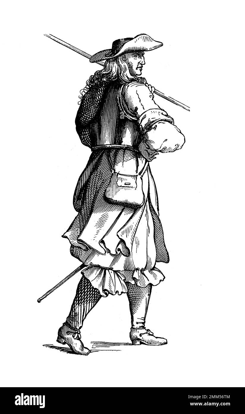 Antike Illustration des französischen Kostüms, 1667 Stockfoto
