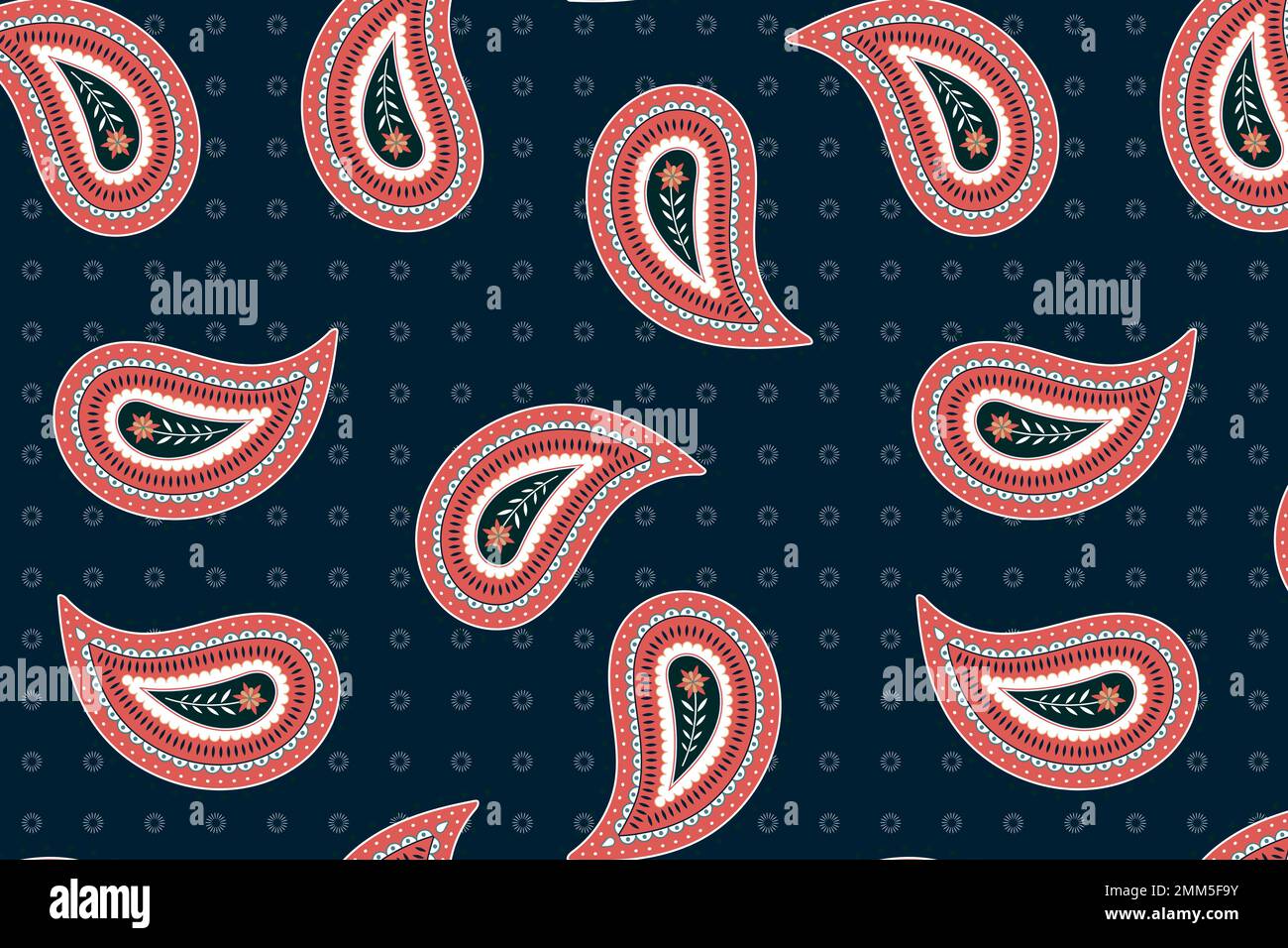 Paisley floraler Hintergrund, einfaches Muster in rot und blau Vektor Stock Vektor