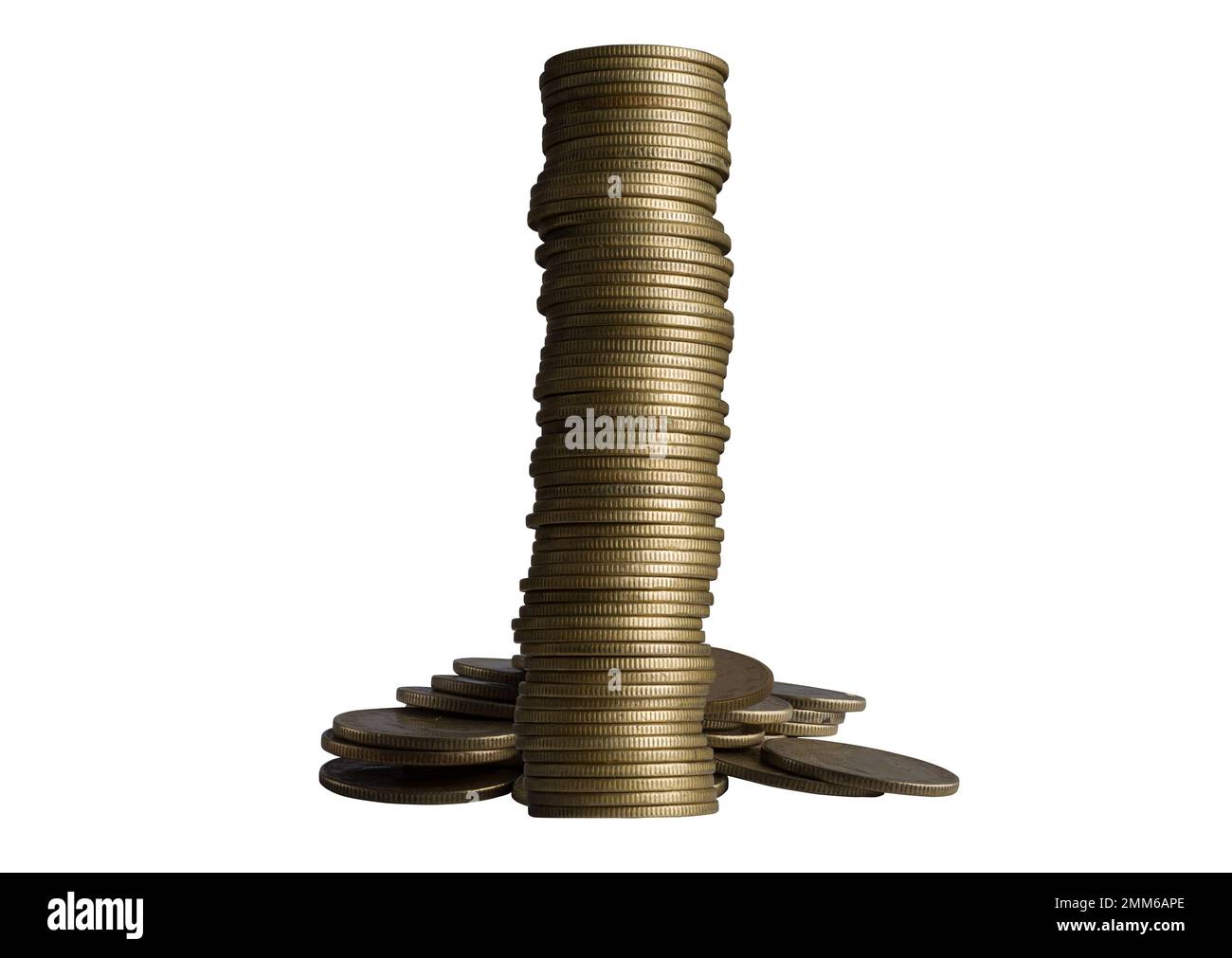 Isolierter Haufen goldener Geldmünzen als Reichtum-Konzept Stockfoto