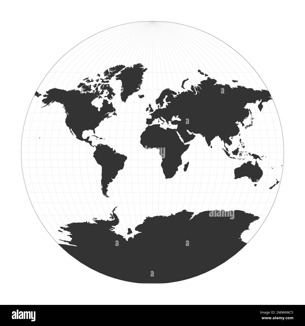 Karte der Welt. Projektion van der Grinten III. Globus mit Breiten- und Längengrad-Netz. Weltkarte auf Meridianen und Parallelen Hintergrund. Stock Vektor