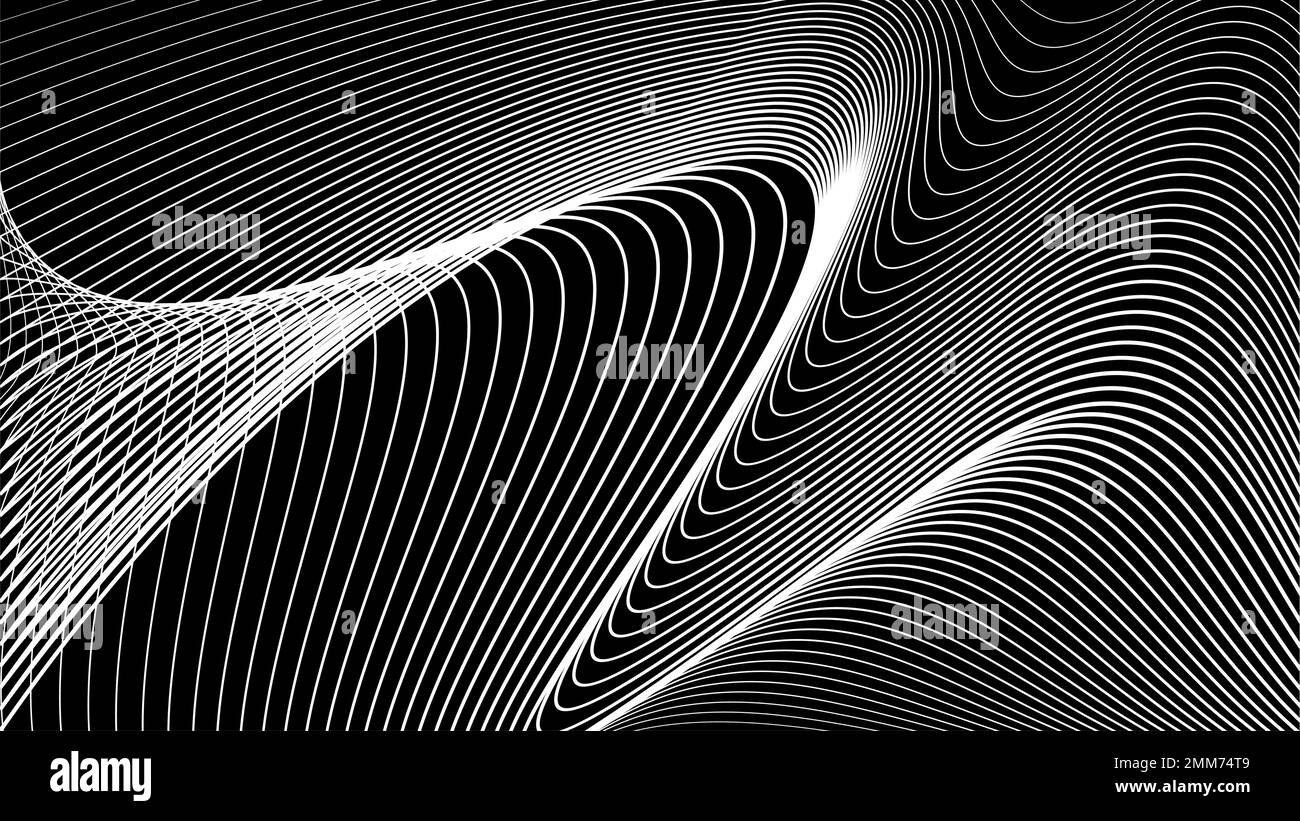 Hintergrund für abstrakte schwarze und weiße Linien. Line Wave Design-Vorlage. Stock Vektor