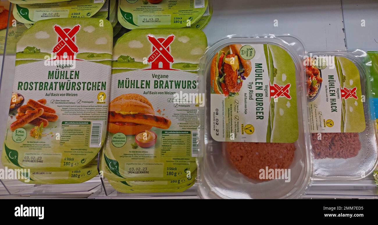 Vegane Muhlen-Lebensmittel in einem Supermarkt Stockfoto