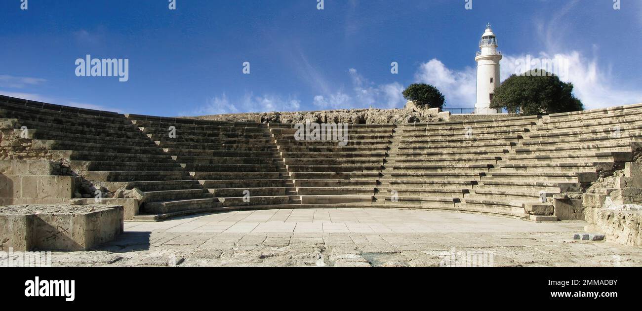 Antikes Odeon und Leuchtturm, Paphos Archäologischer Park, Zypern. Stockfoto