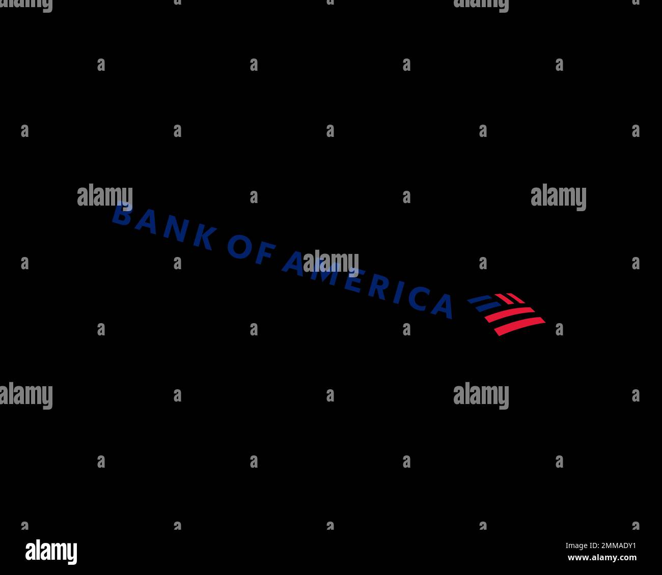 Bank of America, rotiert, schwarzer Hintergrund, Logo, Markenname Stockfoto