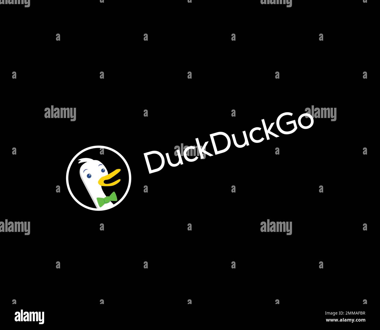 DuckDuckGo, gedreht, schwarzer Hintergrund, Logo, Markenname Stockfoto