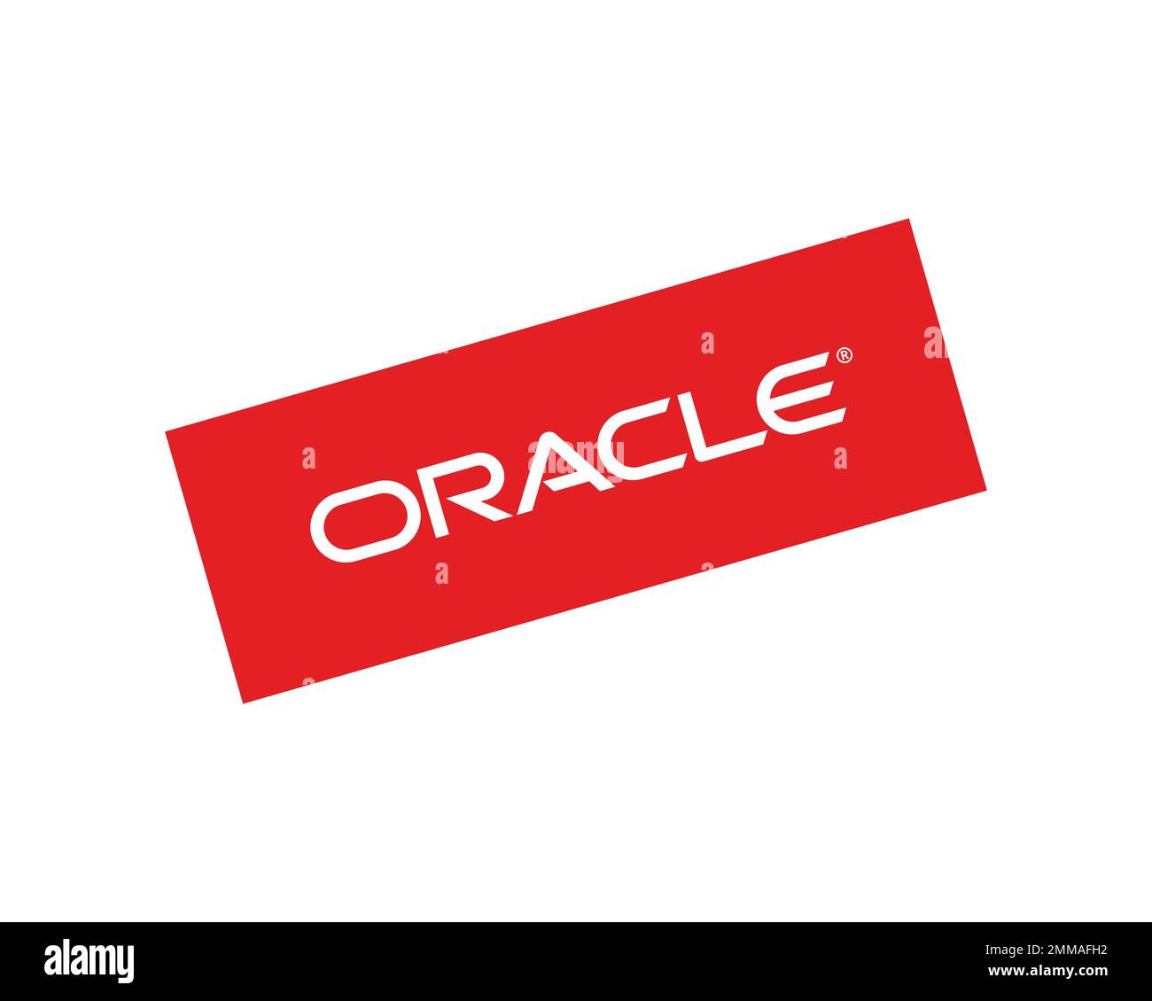 Oracle Corporation, rotiert, weißer Hintergrund, Logo, Markenname Stockfoto