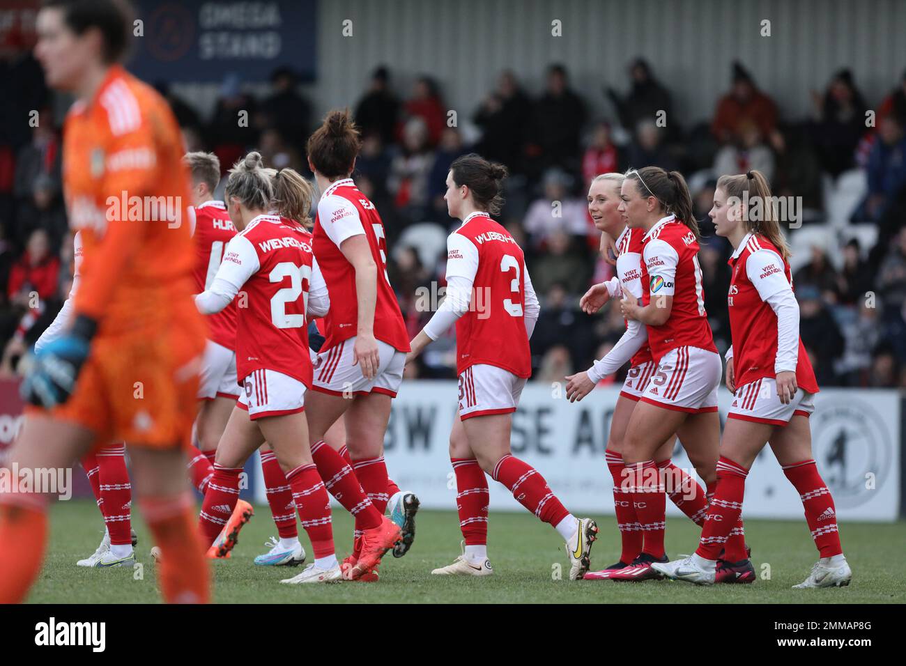 Borehamwood, Großbritannien. 29. Januar 2023. Stina Blackstenius von Arsenal Women feiert am 29. Januar 2023 im Meadow Park, Borehamwood, England, das sechste Tor von Arsenal beim Women's FA Cup 4. Round Match zwischen Arsenal Women und Leeds Utd Women. Foto: Joshua Smith. Nur redaktionelle Verwendung, Lizenz für kommerzielle Verwendung erforderlich. Keine Verwendung bei Wetten, Spielen oder Veröffentlichungen von Clubs/Ligen/Spielern. Kredit: UK Sports Pics Ltd/Alamy Live News Stockfoto