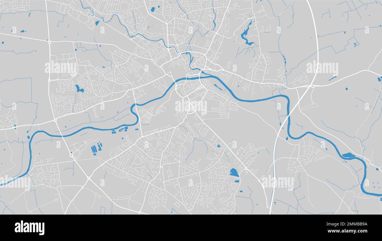 Karte des Ouse Flusses, York City, England. Wasserlauf, Wasserdurchfluss, Straßenkarte mit blauem Hintergrund. Vektordarstellung, detaillierte Silhouette. Stock Vektor