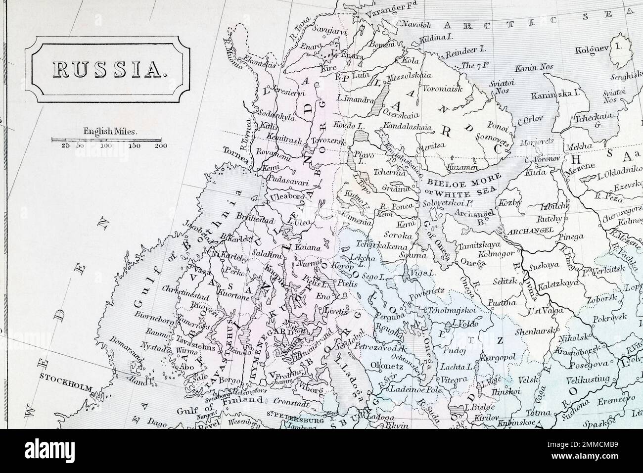 c. 1850 / 60 Karte des Atlas von Finnland und den umliegenden baltischen Staaten. Bei Gebietsänderungen in Finnland: Grenzen Finnlands, Beziehungen zwischen Russland und Finnland und Feindseligkeit. Stockfoto