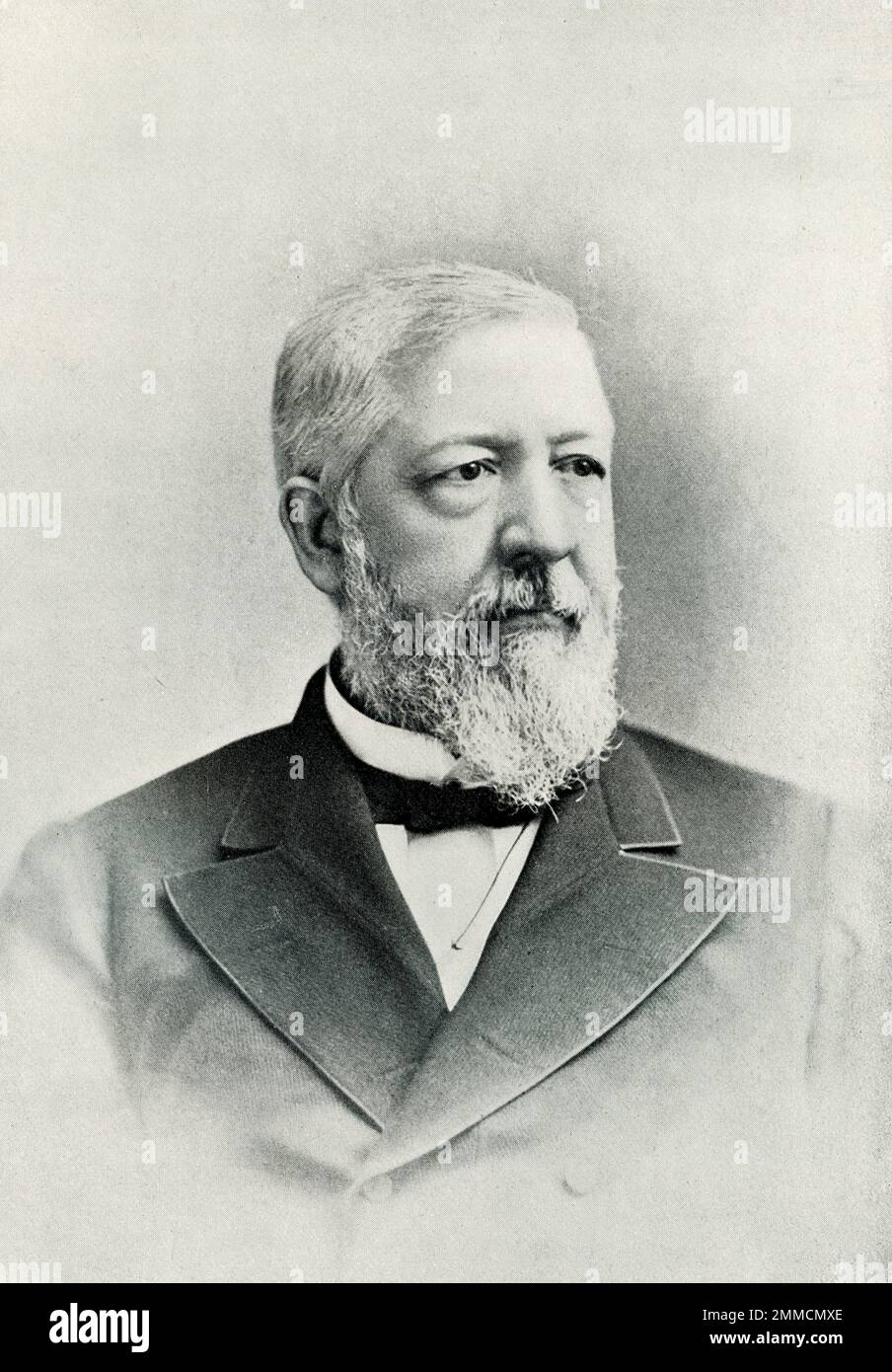 James Gillespie Blaine (1830-1893) war ein amerikanischer Politiker. Er hatte mehrere öffentliche Ämter, darunter US-Vertreter aus Maine von 1863 bis 1876 und US-Vertreter Staatssekretär im Jahr 1881 und von 1889-1892. Seine unsachgemäße Einflussnahme im Fall einer Eisenbahn in Arkansas verhinderte, dass er 1876 zum Präsidenten ernannt wurde. 1884 wurde er zum Präsidenten ernannt, aber von den Demokraten besiegt. Er war maßgeblich an der Gründung des ersten Panamerikanischen Kongresses beteiligt. Stockfoto