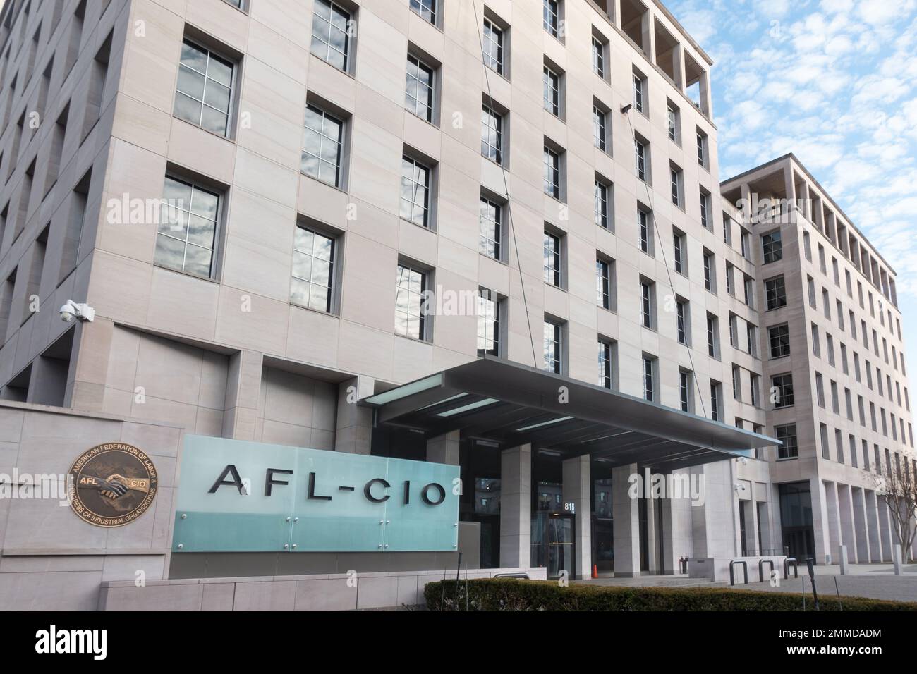 Hauptsitz der AFL-CIO in Washington, DC, nur einen Block vom Weißen Haus. Die AFL-CIO ist ist der größte Verband der Gewerkschaften in den USA. Stockfoto