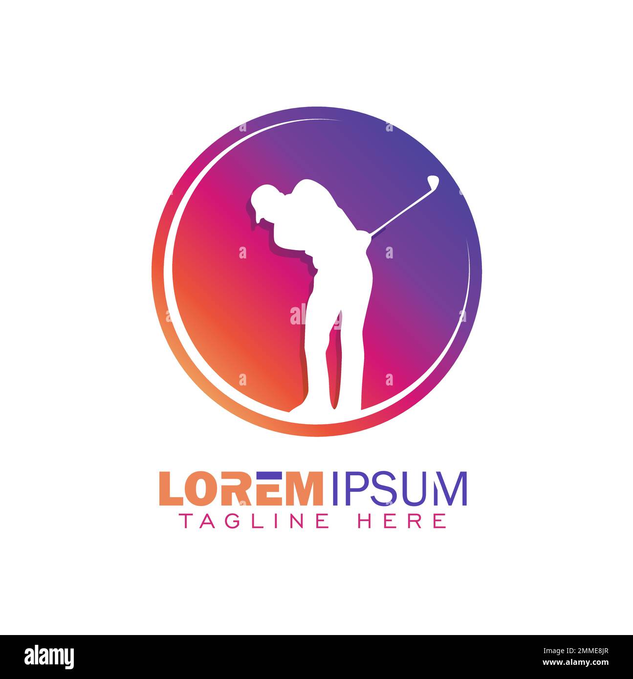 Eine Vektordarstellung des Logo-Zeichens „Golf Player Swing the Stick“ Stock Vektor