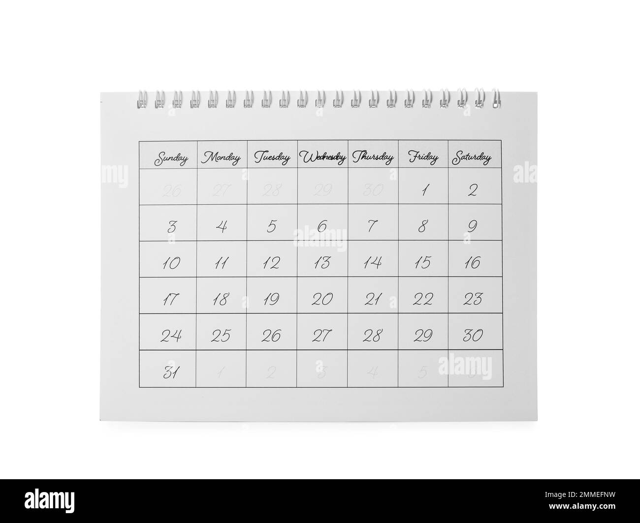 Papierkalender isoliert auf weiß. Planungskonzept Stockfoto