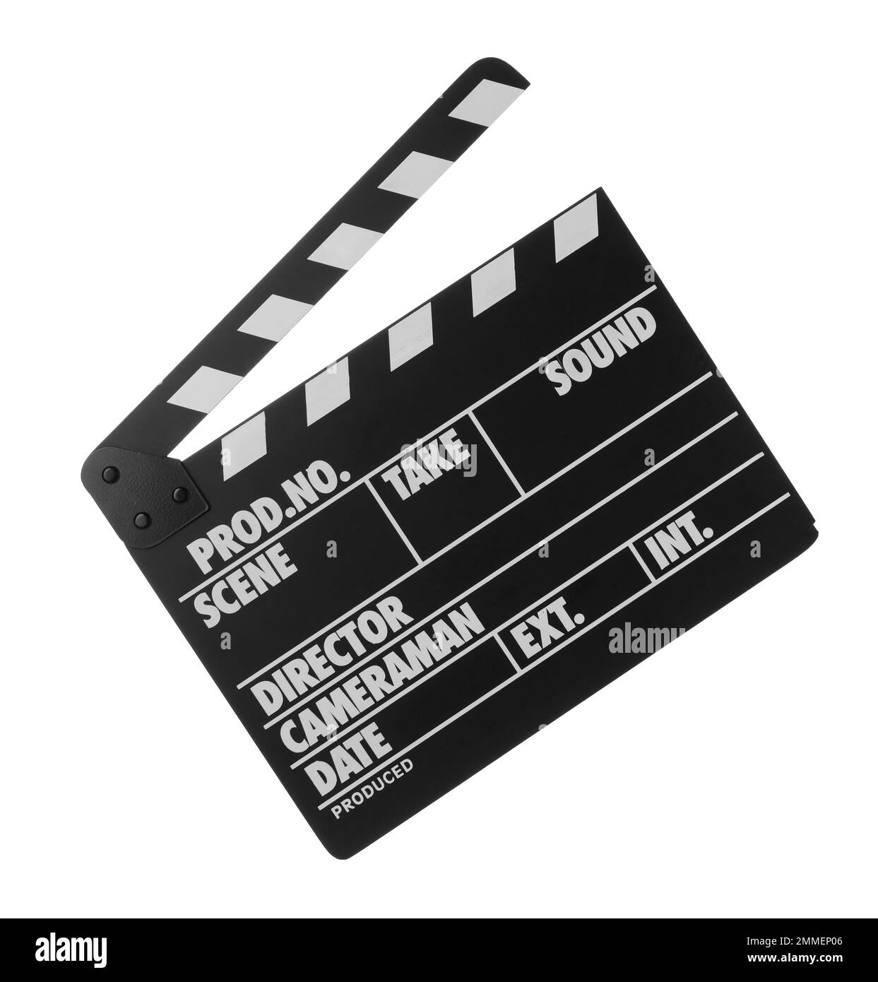 Klappenbrett isoliert auf weiß. Kinoproduktion Stockfoto