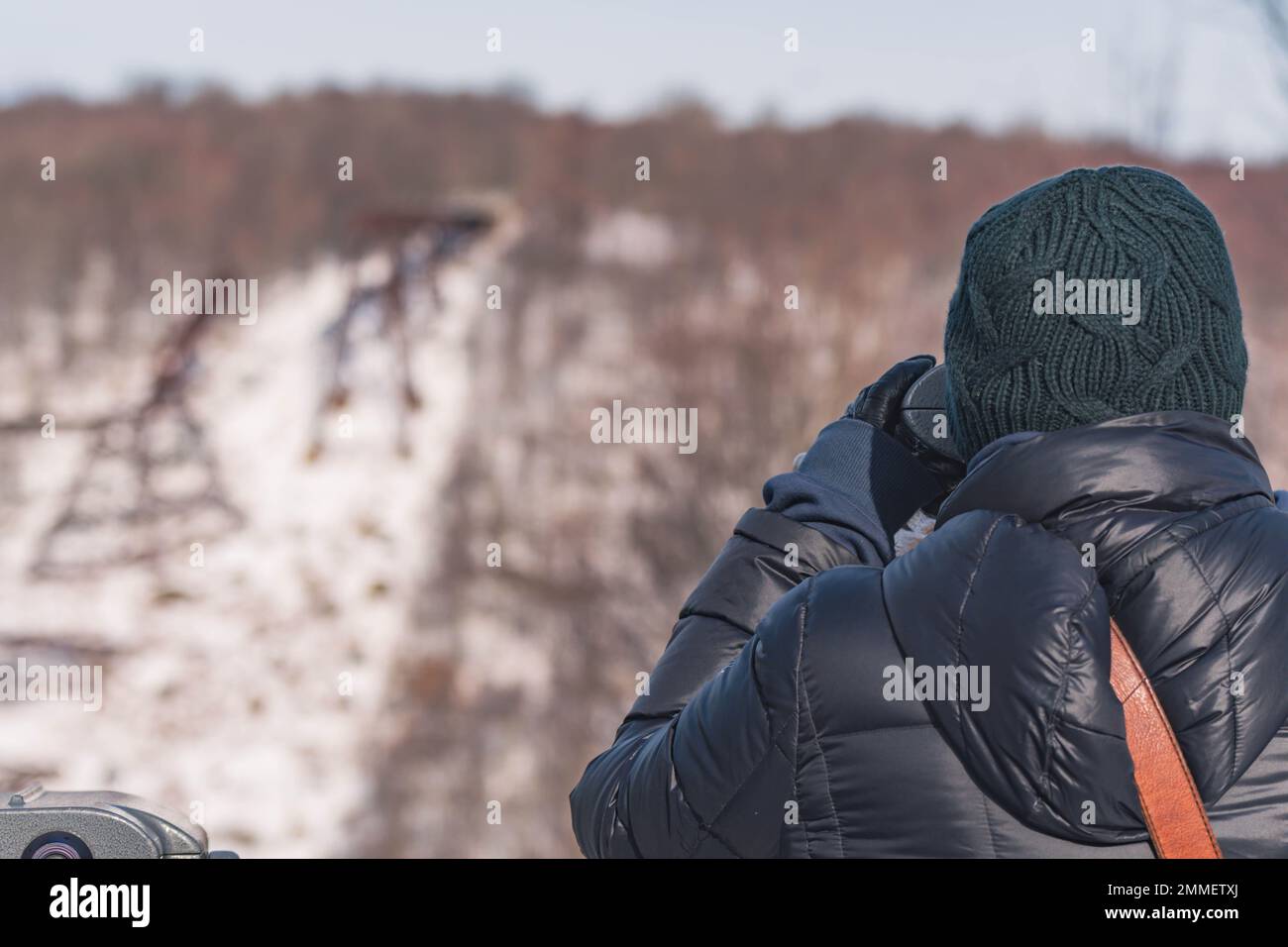 Winteraktivitäten Kinzua Brücke Alleghany National Forest Wintersaison kalter Schnee Stockfoto